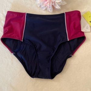 Navy Blue and Raspberry Medium Coverage Swim Bottoms